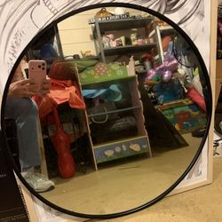 34-Inch Large Circle Mirror Wall Mounted Round Mirror Premium Brushed Metal Coated Frame 