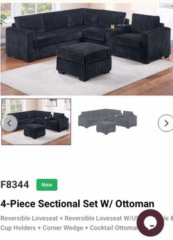 Nice Quality, Brand New,  Black Sectional Set. (3-pc $750), (4-pc $775), (5-pc $820).