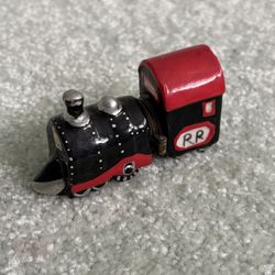 Ceramic Choo-Choo Train Trinket Box With RR Crossing Sign Trinket Inside