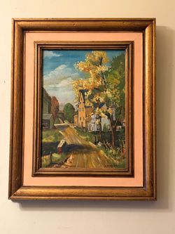 Original Oil Painting on Board Vintage Village