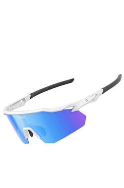SUOSG Sport Sunglasses White Frame Blue Mirror Lens