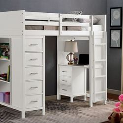 Brand New White Transitional Style Twin Size Loft Bed 