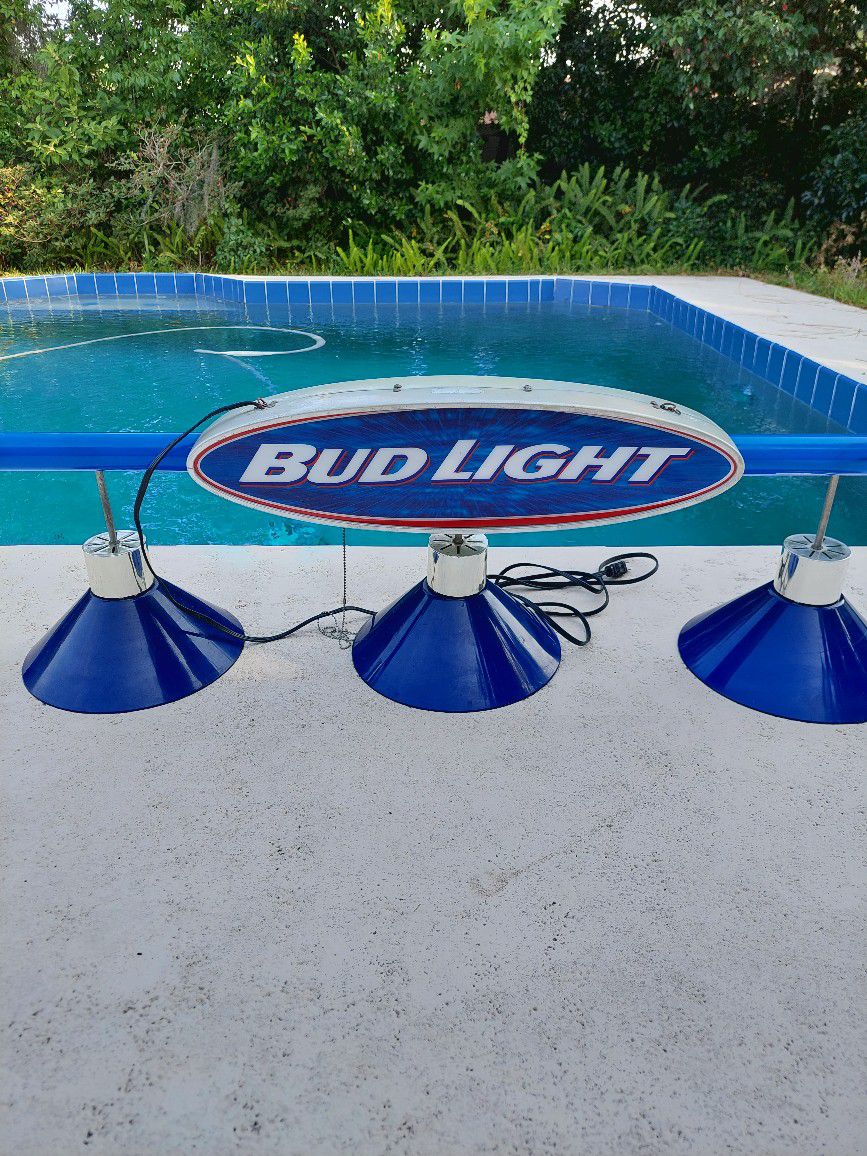 Bud Light Lamp Light Blue Pool Table Hanging Light Fixture Man Cave Beer Light