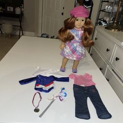 American Girl Doll Lot- One Doll , Three Outfits Including Shoes And Hangers ++