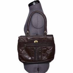 Vintage Y2K Brown Lamb Leather Shoulder Bag with Gold Hardware
