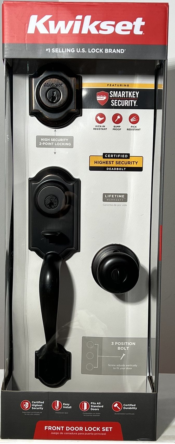 Kwikset Montara Venetian Bronze Single Cylinder Door Handleset with Juno Entry Door Knob Featuring SmartKey Security