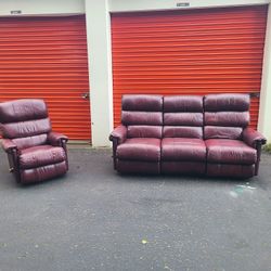 Burgundy Leather Recliner Couch And Chair - Free Delivery