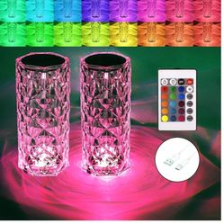 BGFHome Crystal Table Lamp RGB Color Changing Night Lights (2 Pack) Crystal Rose Diamond Touch Lamp for Bedroom Living Room Decor (Remote & Touch Cont