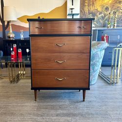 MCM Black Two Tone Wood Upright Dresser / Tallboy 