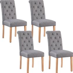 Dining Chairs Set of 4 Fabric Upholstered Button Tufted Kitchen Chairs with Solid Wood Legs for Home, Restaurant, Dining Room, Dark Gray