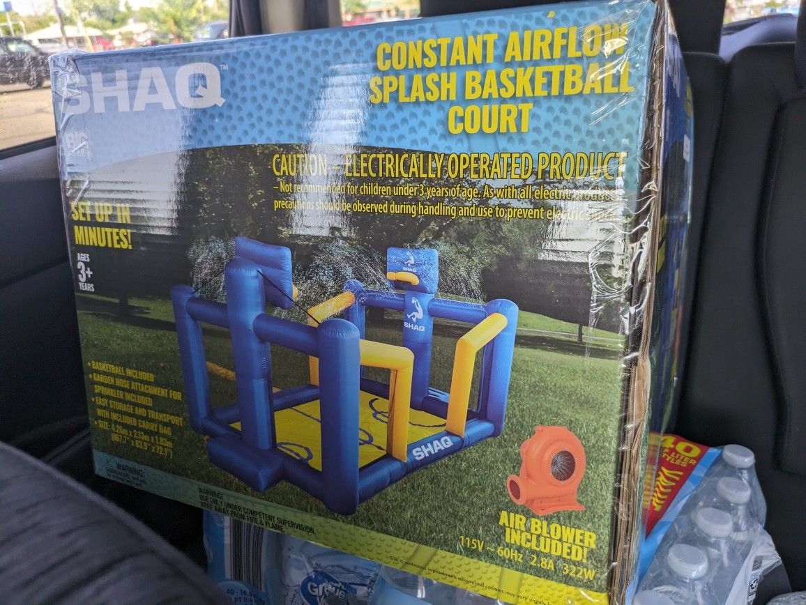 14' Shaq Constant Air Inflatable Basketball Court with Sprinkler and Pump for ages 3-8yrs