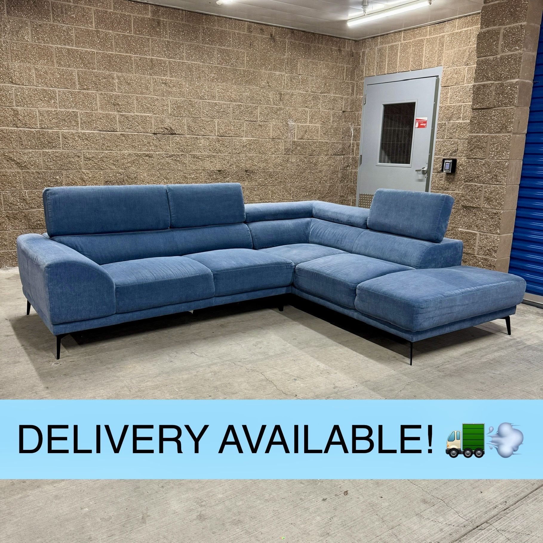 Blue L Sectional Couch Sofa w/ Adjustable Headrests (DELIVERY AVAILABLE! 🚛💨)