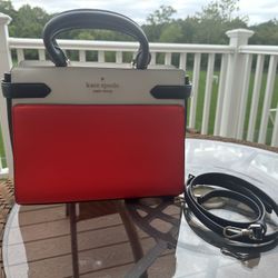 Kate Spade Staci Color block Red, Cream SATCHEL HANDBAG PURSE. Authentic. NWOT