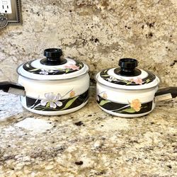 Vintage Sango Memories Enamel Sauce Pots