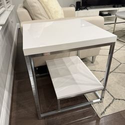 TWO white/chrome Modern Side Tables