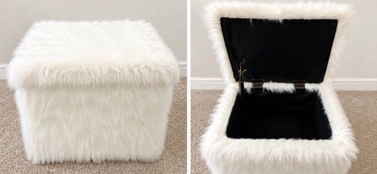 White Faux Fur Storage/ footstool Ottoman – $40