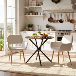 Homy Casa Fontana 3 Piece Dining Table Set with 2 Mayfair Upholstered Chairs, Beige