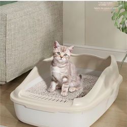 Cat Litter Box Semi-Enclosed Large Cat Litter Box Thickened Anti-Splash Cat Litter Box Removable Litter Box Easy to Clean (Color : White, Size : B)