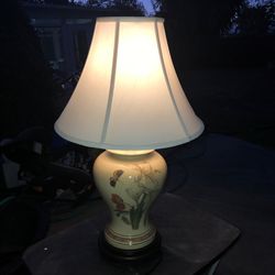 Vintage Signed Chinoiserie Floral Table Lamp: Hand-Painted Ceramic Ginger Jar, Mahogany Base