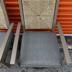 allen + roth Townsend Set of 2 Wicker Brown Steel Frame Swivel Dining Chair(s) with Gray Cushioned 