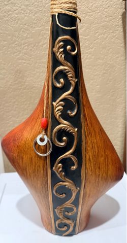 Vintage Handcrafted Wooden Marquetry Wine Bottle 17”
