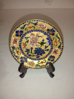 Cloisonné Decorative Plate Floral Gold - 5 inches in diameter