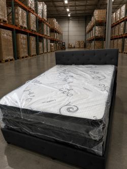 Bed frame black full size and full regular mattress