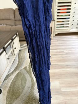 Navy Blue Lightweight Scarf with Crinkle Cut Texture and Fringe Edges