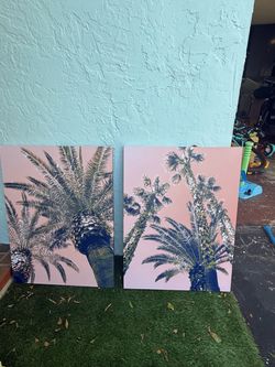 Two large palm tree canvas