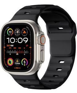 Sport Bands Compatible with Apple Watch Ultra 2/Ultra Band,Silicone Rugged Strap, Black