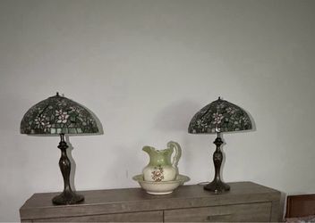 Pair of Stained Glass Floral Table Lamp