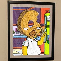 Custom Art Piece Of Homer Simpson Donut Head in black frame