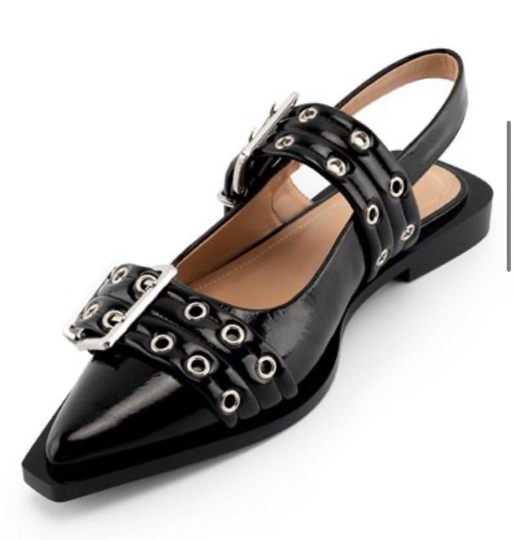 New KaroNairy Wide Buckle Ballet Flats for Women Pointy Toe Slingback Flats Square Toe Flats Ballerina Shoes Black $8