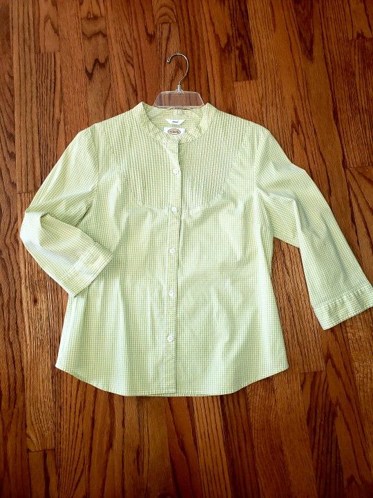 Talbots Yellowish-Green Checkered Stretch Button-down Shirt Size: M