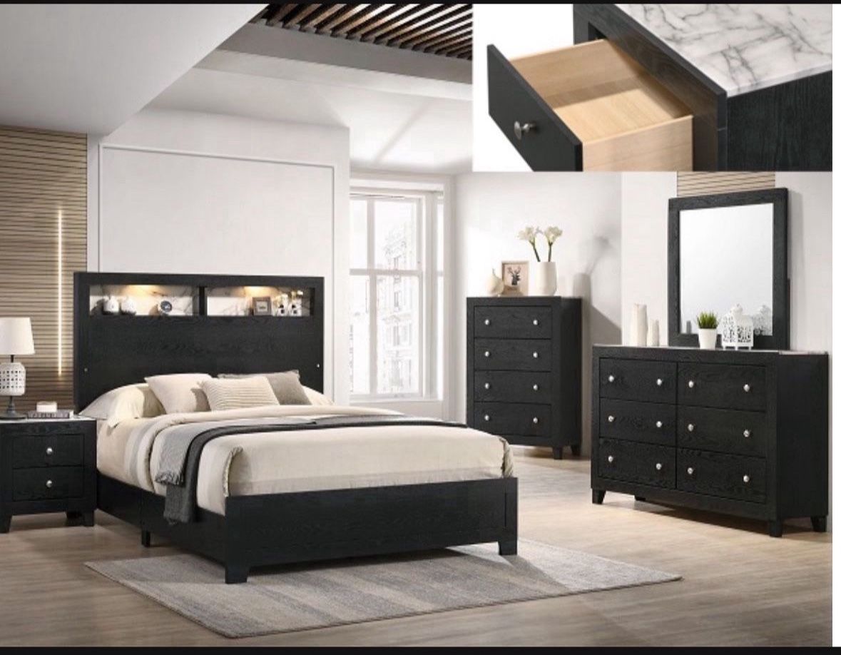 4- Pc Bedroom set Dresser,Mirror Nightstand (1) Queen size bed frame Not including Mattress and Box Sp