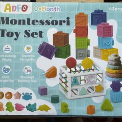 5 in 1 Baby Toys 6to12-18 Months, 43PCS Montessori Toys for 1 2 3 Year Old, Include Soft Stacking Blocks & Color Shape Sensory Toys & Teething Bath To