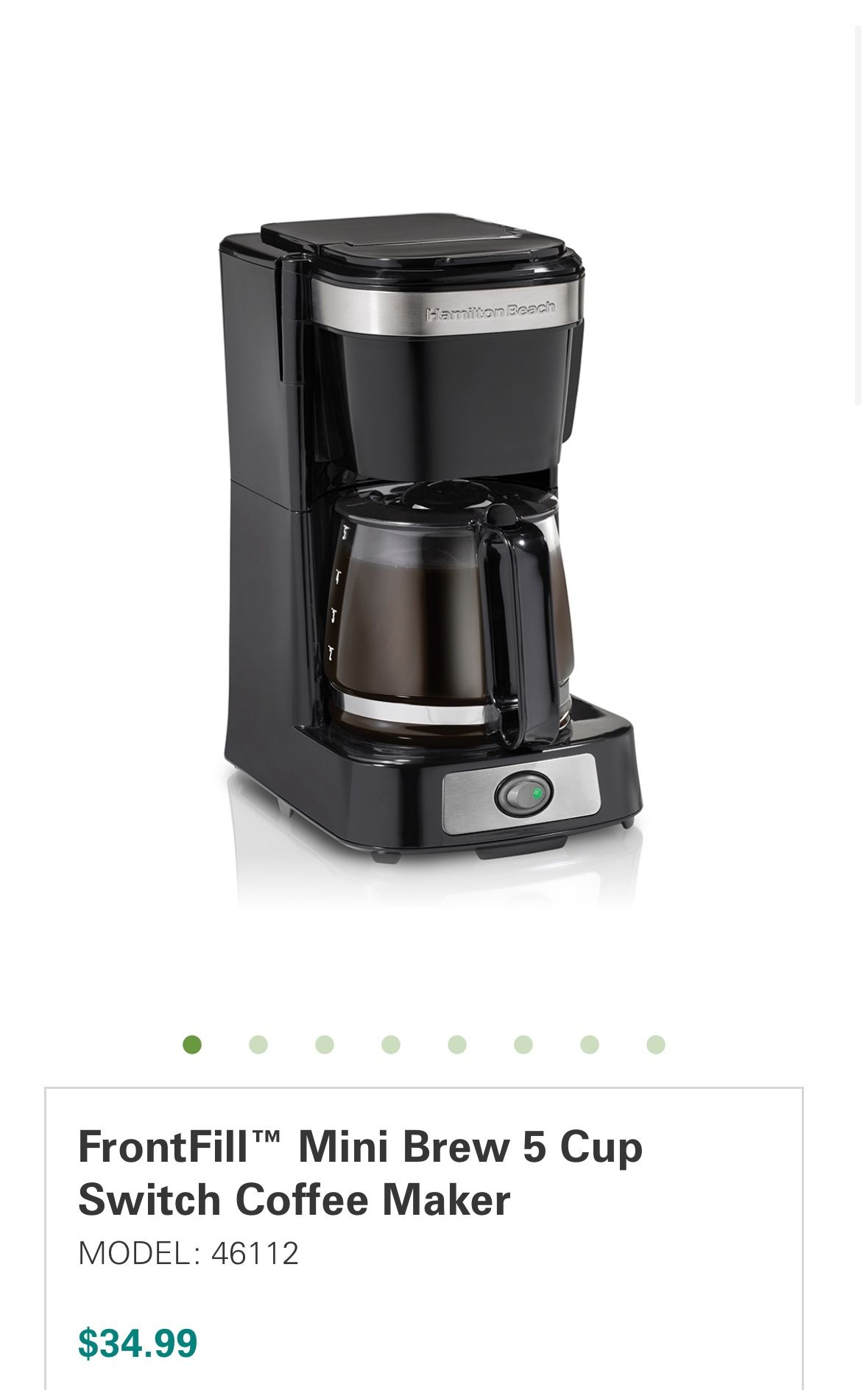 FrontFill Mini Brew 5 Cup Switch Coffee Maker