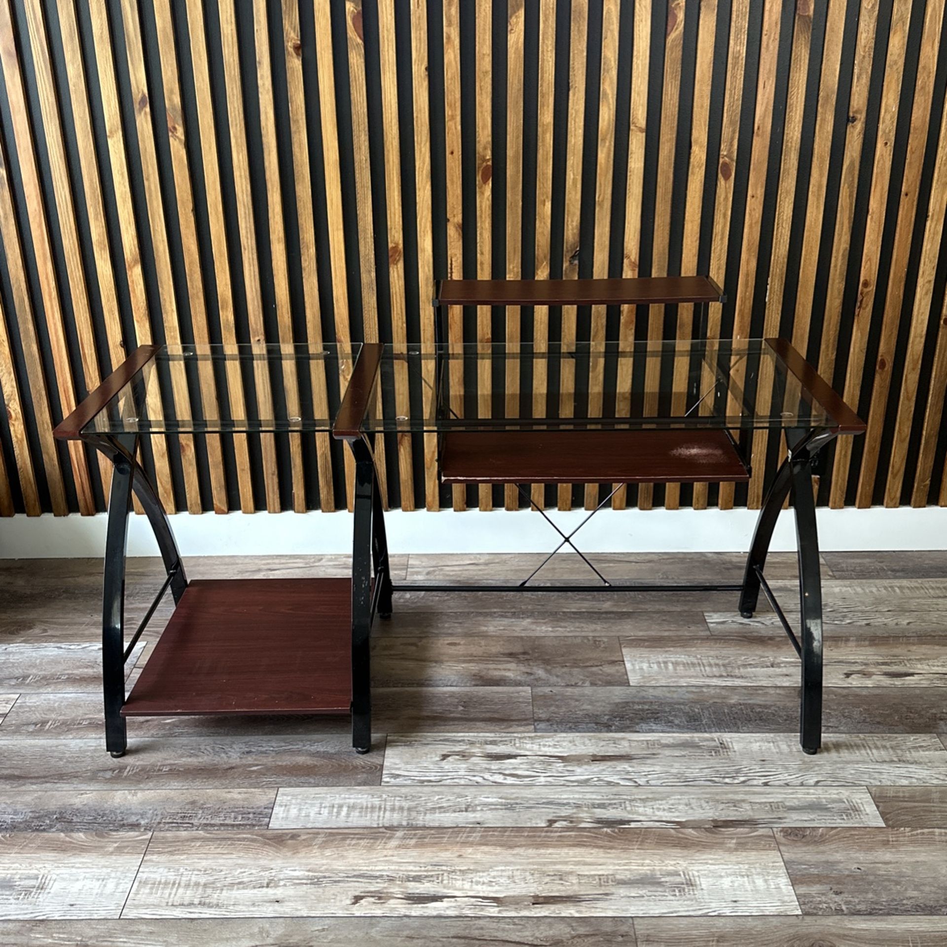 Computer Desk - Glass Top And wood