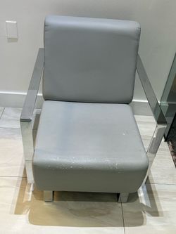 Modern Gray Faux Leather Accent Chair with Chrome Frame