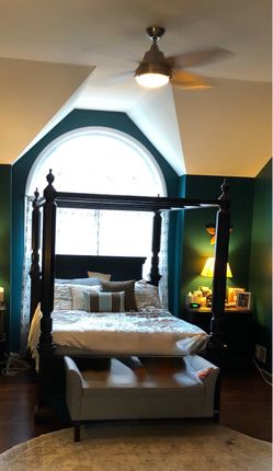 Dark Wood Four-Poster Queen Canopy Bed Frame