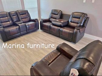 3-Piece Leather Reclining Sofa Set
