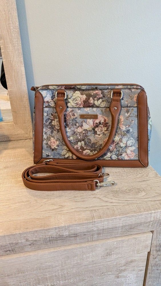 Rosetti floral and faux leather shoulder bag adjustable strap purse blue pink