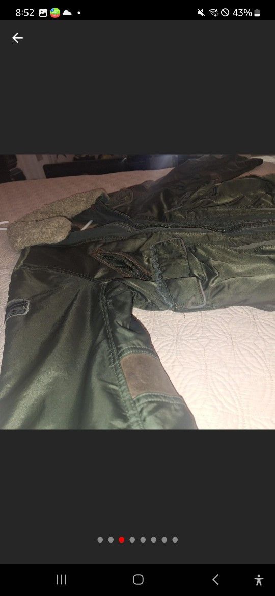 Khaki and brown vintage military bomber jacket with faux fur collar and distressed details bomber 