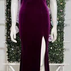 Purple Day & Night Velour Long Dress Prom Bodycon Mermaid Small With Slit Made In USA