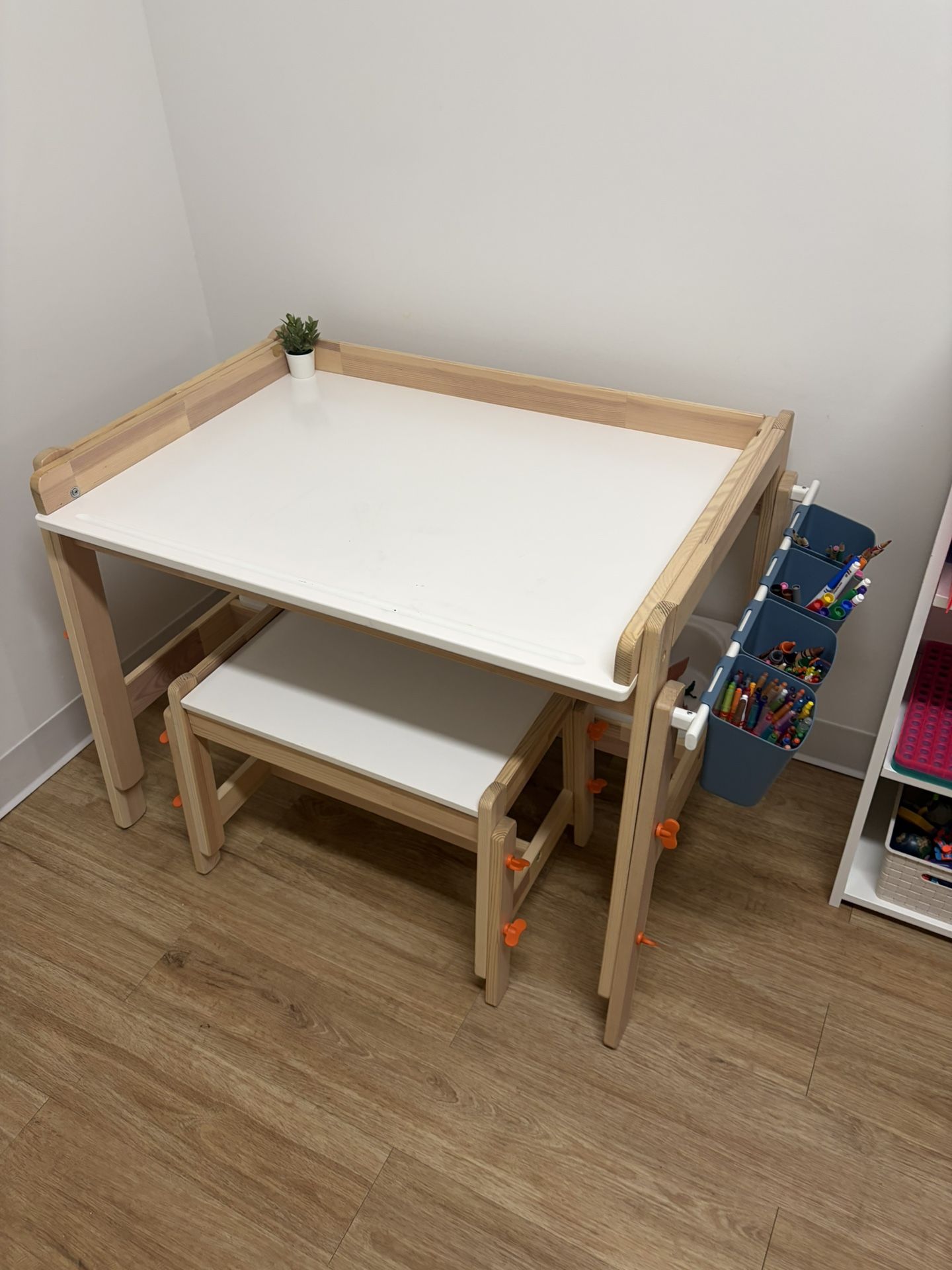 Ikea Flisat Kids Adjustable Desk/Art/Crafts Table w/Adjustable Bench & 2 Bins