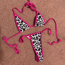 New Medium neon  Cheetah print bikini swimsuit bathing suit festival rave