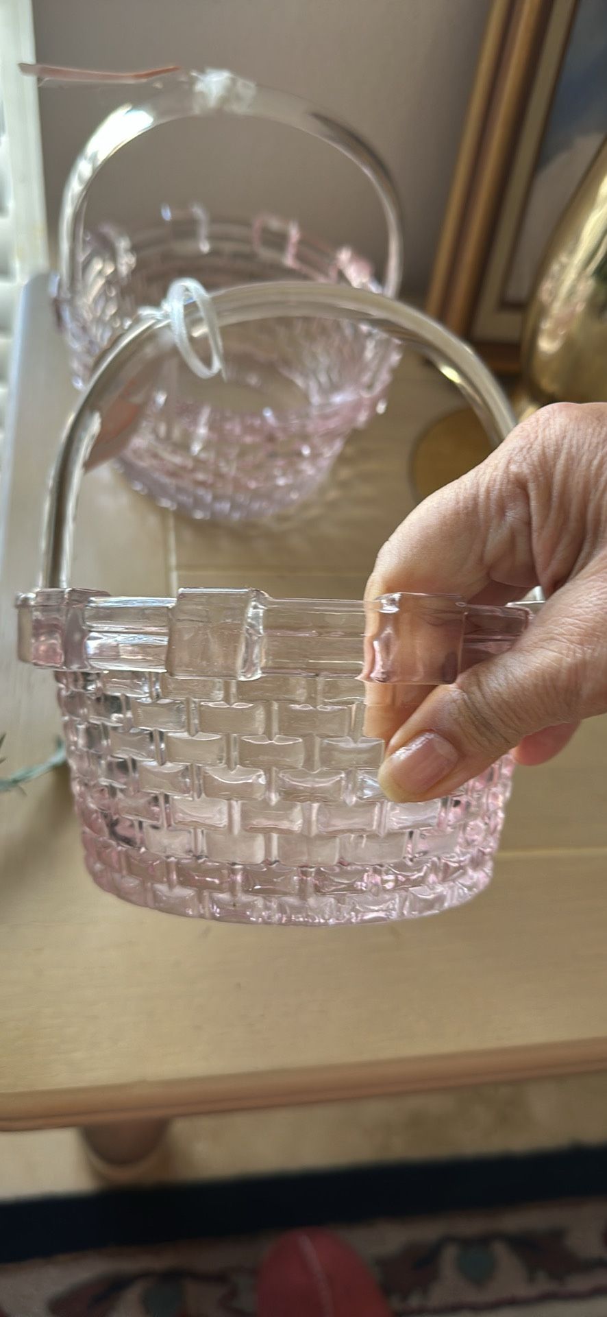 2-beautiful Pink Glass Baskets These Are Collectible And Unique