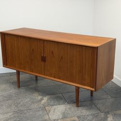 Svend Aage Larsen Mid Century Danish Teak Tambour Door Credenza, 1960s