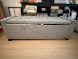 Gray 51” Tufted Storage Bench / Ottoman with Arms - Used