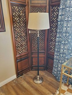 Bennington Swing Arm Floor Lamp - Black With Polished Nickel - 62" Tall